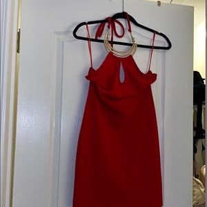 BEAUTIFUL RED DRESS WITH GOLD NECK ACCENT
